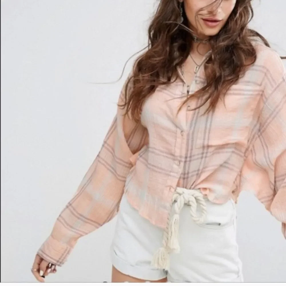 Free People Cutie Oversized Plaid Button Up Size Small